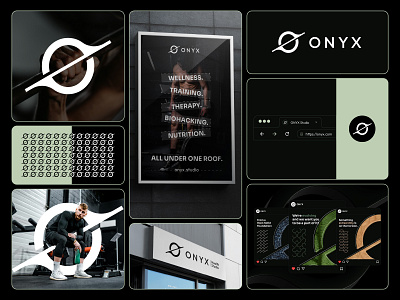 ONYX Health Studio Brand Identity branding design fitness graphic design gym health branding health studio logo design logo mark minimalist onyx logo