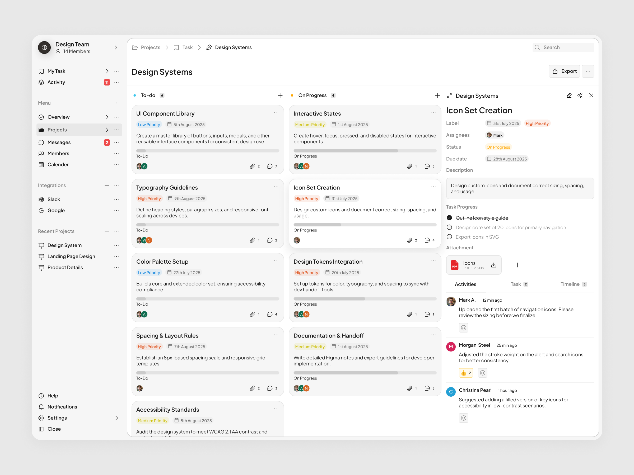 Task Dashboard card dashboard design system download light manage minimal nav navigation progress progress bar project task task management ui ux web design website