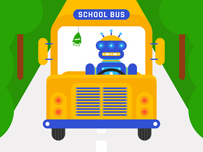 School Bus ill illustration robot school school bus