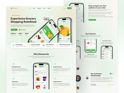 Grocery Landing Page UI/UX appdesign cleanui ecommerceapp ecommercewebsite foodapp fooddeliveryapp freshfood grocery groceryapp landingpage minimaldesign mobileapp modernui productdesign uidesign uiux uxdesign visualdesign webdesign webui