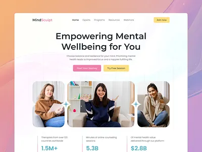 Mental Wellbeing – Modern Landing Page Design counselling web design healthcare healthcare landing page landing page design landing page ui mental health website modern website online therapy ui self care website telehealth platform ui therapist website ui ui design web design web ui website ui wellness landing page