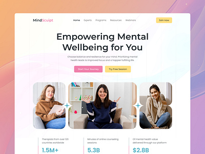 Mental Wellbeing – Modern Landing Page Design counselling web design healthcare healthcare landing page landing page design landing page ui mental health website modern website online therapy ui self care website telehealth platform ui therapist website ui ui design web design web ui website ui wellness landing page