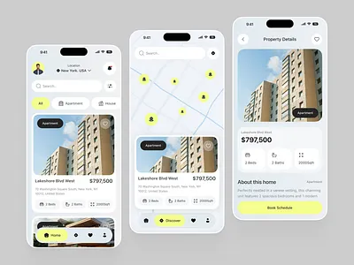 Real Estate Mobile App card cards clean fireart home screen ios mobile mobile app mobileapp real estate real estate app real estate design rent ui ui design user interface