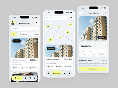 Real Estate Mobile App card cards clean fireart home screen ios mobile mobile app mobileapp real estate real estate app real estate design rent ui ui design user interface