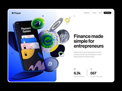 Landing page for financial services development finance fintech hero landing page outcrowd saas ui web web design web development webflow website