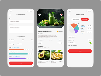 Nutrition Targets - Meal Planner Mobile App android budget planner charts design diet figma design fitness health ios lifestyle meal planner mobile app mobile design modern nutrition planner tracking app ui ux design vegetable