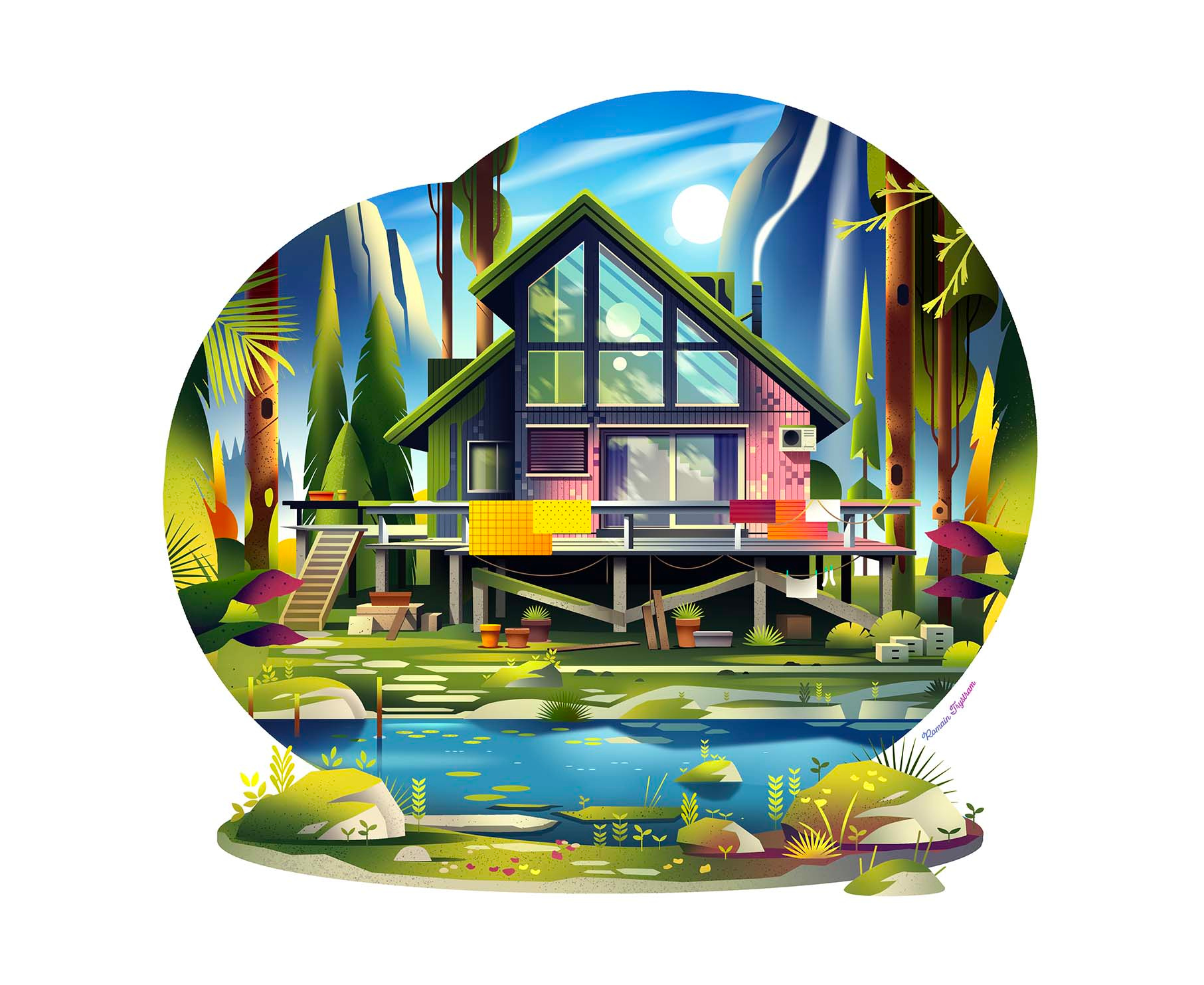 By the river 🛶 cabin camping collection deco forest gradient illustration instagram journey lake lifestyle light nature offgrid outdoor photoshop print travel vector woods