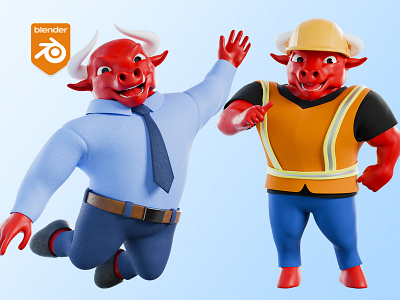 3D Cartoon Bull - 3D Mascot 3d 3d illustrations 3d mascot blender bull business cartoon construction illustration illustrations kit library pack sport stylized worker