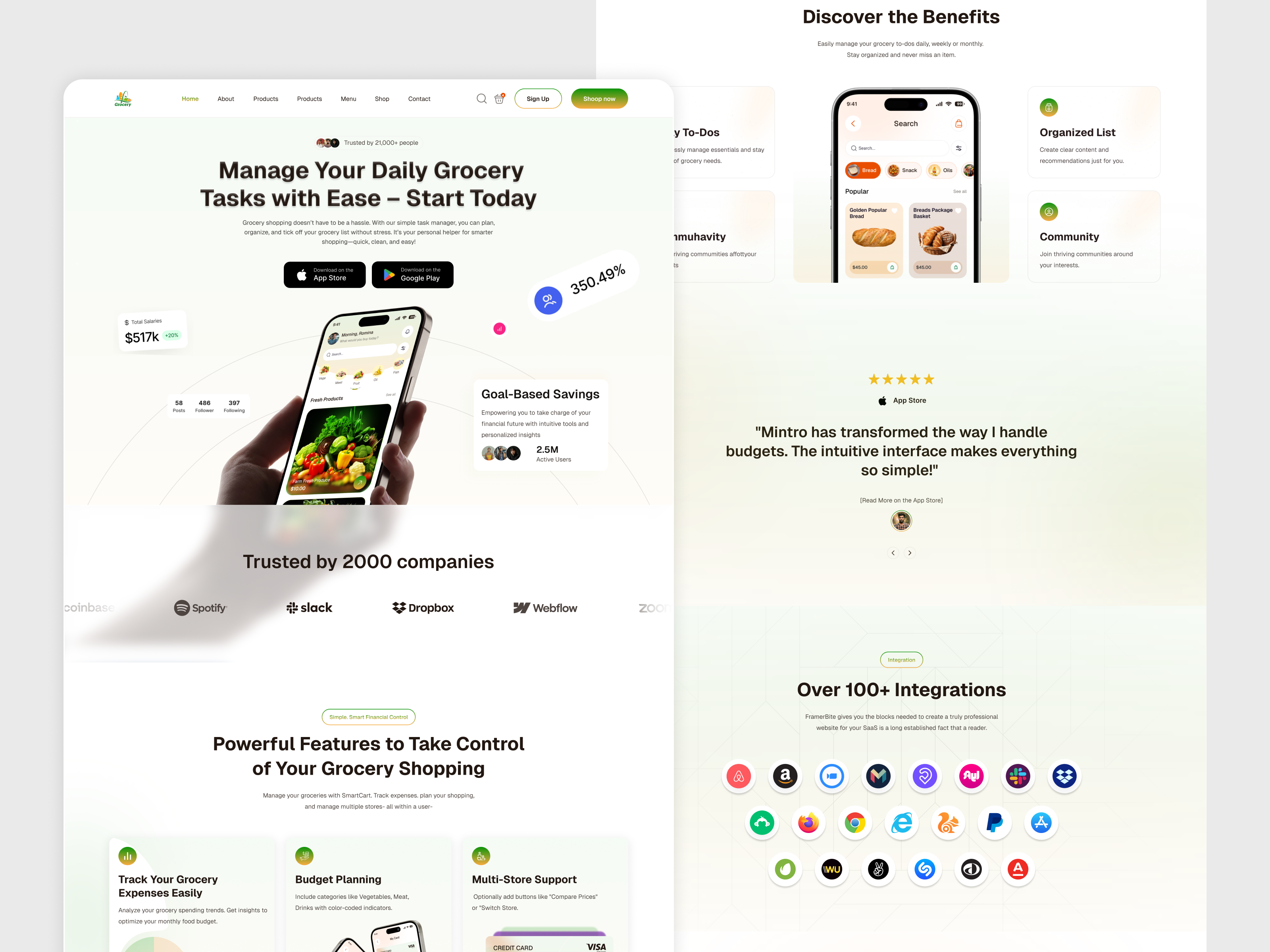 Grocery App Landing Page bhance pagesntac cards ecommerce landing page ecommerce lanindg page ecommerceapp fooddeliveryapp groceries mobile app grocery app landing page grocery app ui design grocery delivery grocery landing page grocery store illustraion landing page landing page design mobile app design product design shopping app shopping experience website