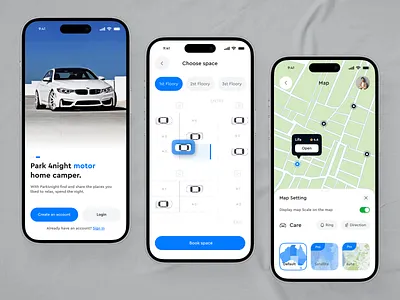 Car Parking Mobile App - Design Concept androidapp app appdesign car car app car parking app driving garage gps iosapp mobile mobile app park uiux parking parking app parking spot servicedesign space parking ui ux design vehicle
