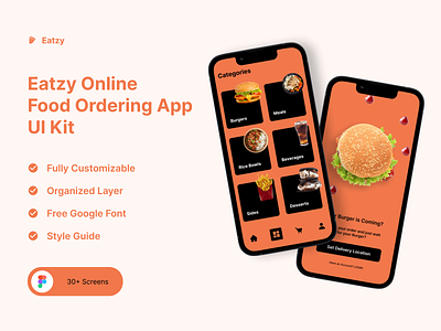 Eatzy – Online Food Ordering App UI Kit apps figma food app free graphic design ui ux