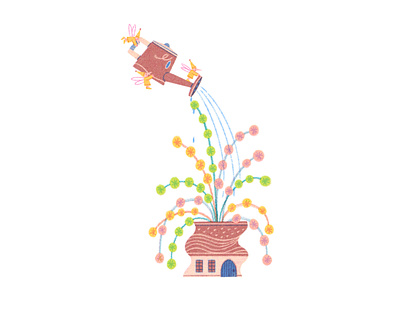 Tweety Pot Village 02 art artwork design fairy garden gardening haus house illust illustration ipad nature pattern photoshop plant pot tweetyheather village water wateringcan