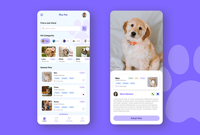 Paw Pals – Pet Adoption App UI 🐾 adoption app ui dog adoption figma figma design minimal design mobile app design pet adoption pets ui ui ux design ux