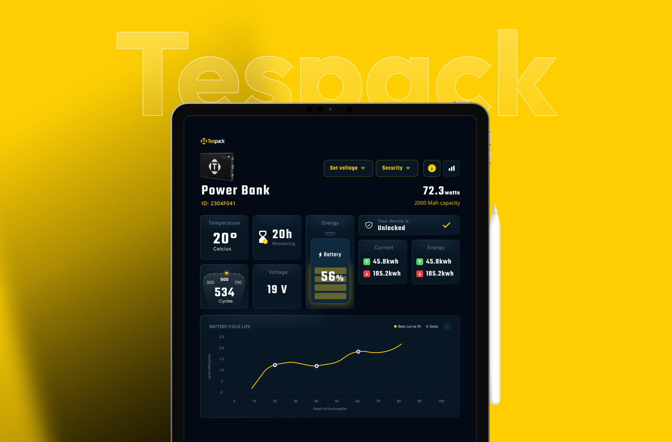 Tespack Portable Power – Smart Interface & Hardware cleanui darkmodeui dashboarddesign datavisualization energryui energymonitoring hardwareui industrialdesign iotu minimaldesign portablepower powerbankui productdesign smartdevice techui uiux