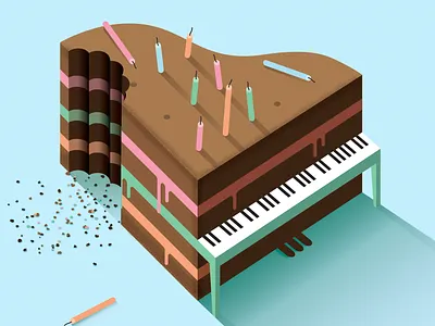 After the party birthday cake concert illustration piano poster