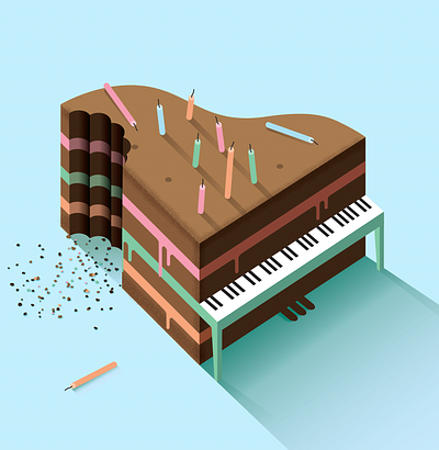 After the party birthday cake concert illustration piano poster