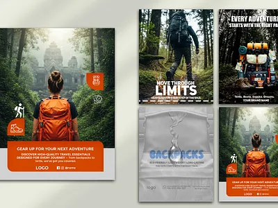 Adventure Backpack Promo Banner Set – 4 Editable PSD Templates graphic design