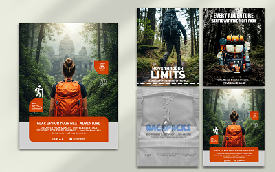 Adventure Backpack Promo Banner Set – 4 Editable PSD Templates graphic design