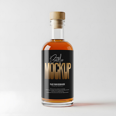 Amber Glass Bottle with Wood Cap Mockup herbal drink bottle
