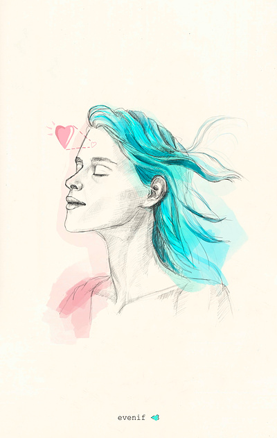 Peace anxiety blue blue hair design drawing hair illustration illustration poster mental health peace pencil drawing pink portrait poster