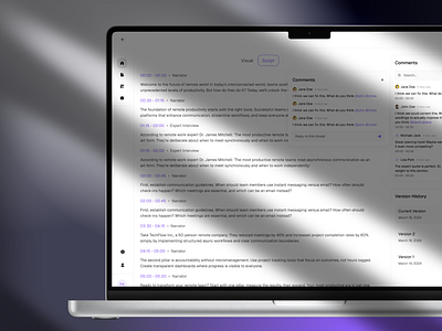 Script Editor comment daily ui dashboard design designer editor history saas text timeline ui version video web app
