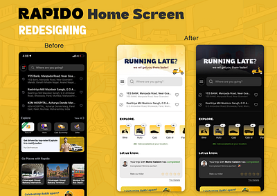 Reimagining Everyday Rides – My Rapido App Home Screen Redesign app branding design graphic design illustration logo typography ui ux vector