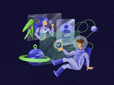 Space guys & remote work character design illustration illustrations planet procreate remote space vector work