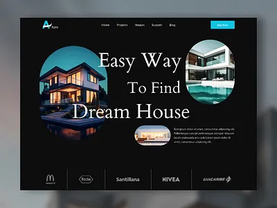 Real Estate Website Header Design Concept 2025 dark theme design header homepage landingpage real state app real state landing page real state logo real state website realstate ui ux website