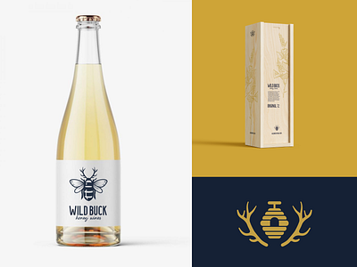 Wild Buck Honey Wines alcohol bee bees branding design elegant gold gold and navy graphic design graphics honey icon illustration logo mead navy packaging vector wine