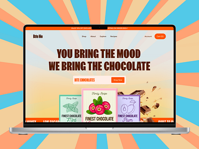 Bite Me – Hero Section UI for DTC Chocolate Brand bold design branding chocolate chocolate brand dtc e commerce figma framer hero section landing page modern design shop typography uiux
