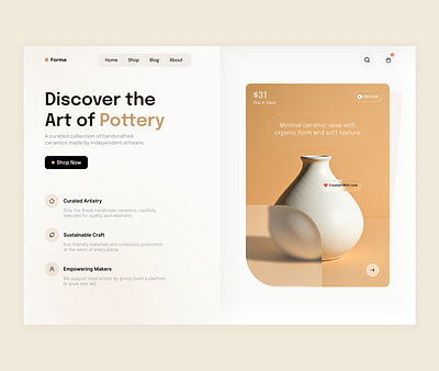 Pottery Shop - Ui Design beautiful cleandesign colors design designinspiration dribbble figma landingpage marketplace minimal pottery productdesign shop ui uidesign uiux uiuxdesign userinterfacedesign ux