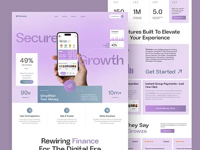 Growza - Finance Management App Landing Page UI banking ui fahim finance finance management finance ui finance website fintech saas fintech ui fintech website landing page money management saas website ui uiux web web ui