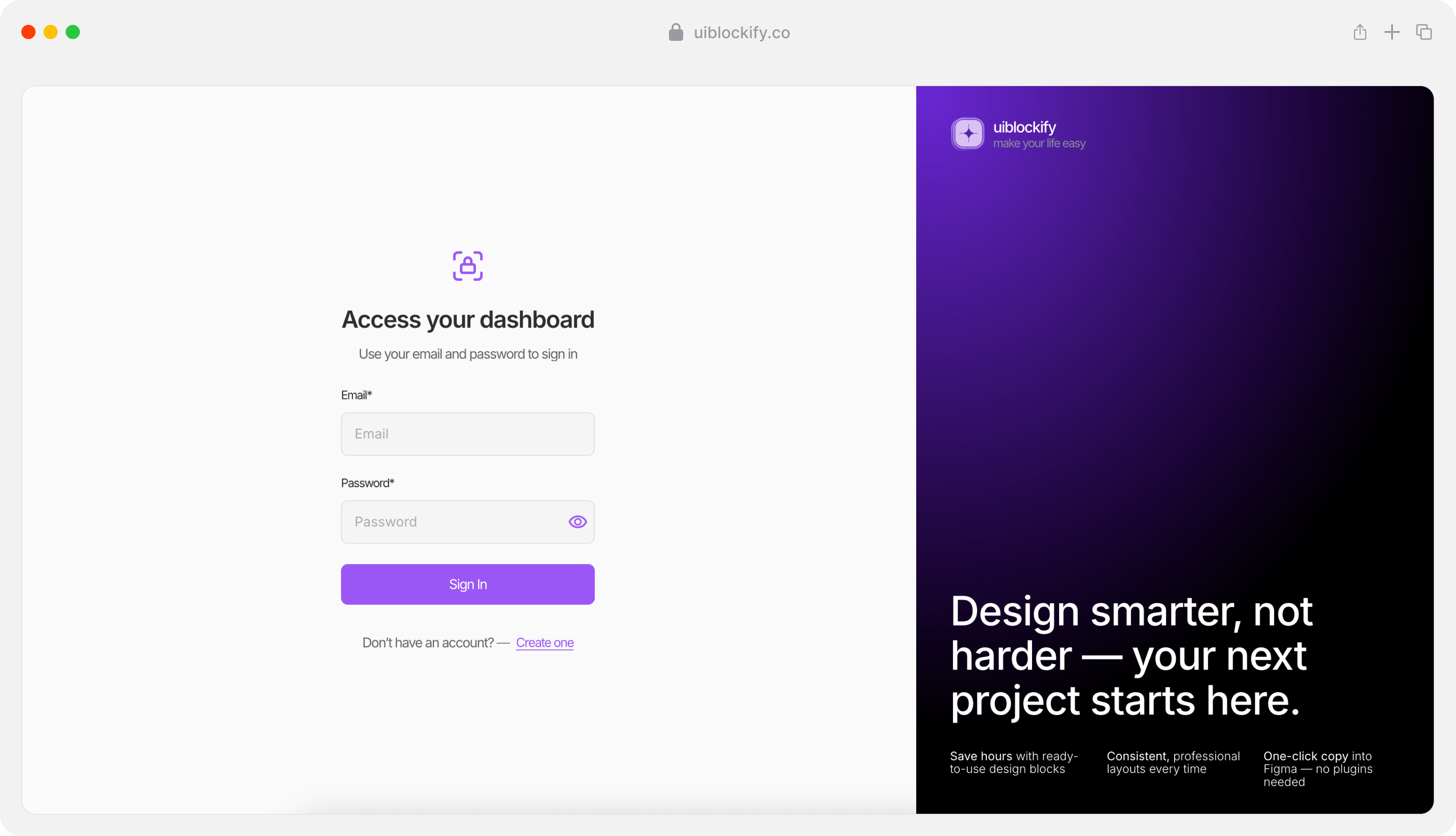 Access dashboard uiblockify.co access components copy to figma dashboard figma figma design form graphic design illustration landing page log in saas section setup sign in uiblockify
