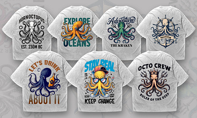 Octopus Series T-Shirt Designs de design graphic design logo o octopus premium streetwear streetwear streetwear design t shirt design tattoo style tshirt design vintage graphic