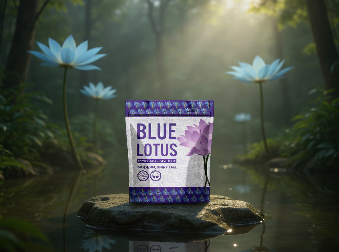 BLUE LOTUS packaging design blue lotus design graphic design illustration label design lotus packaging design pouch design pouch label pouch packaging product label design