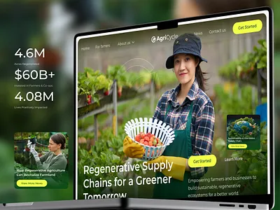 AgriCycle – Green Farming Website Design agriculturedesign agriculturelandingpage agritech b2b designsystem farm farming technology fresh herosection landingpage modern farming productdesign startup supplychain sustainability sustainabledesign uidesign uiux uxdesign webdesign