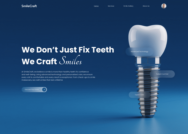 Smile Craft | Elegant & Modern Dental Web UI ai animation branding design graphic design illustration logo productpage ui vector