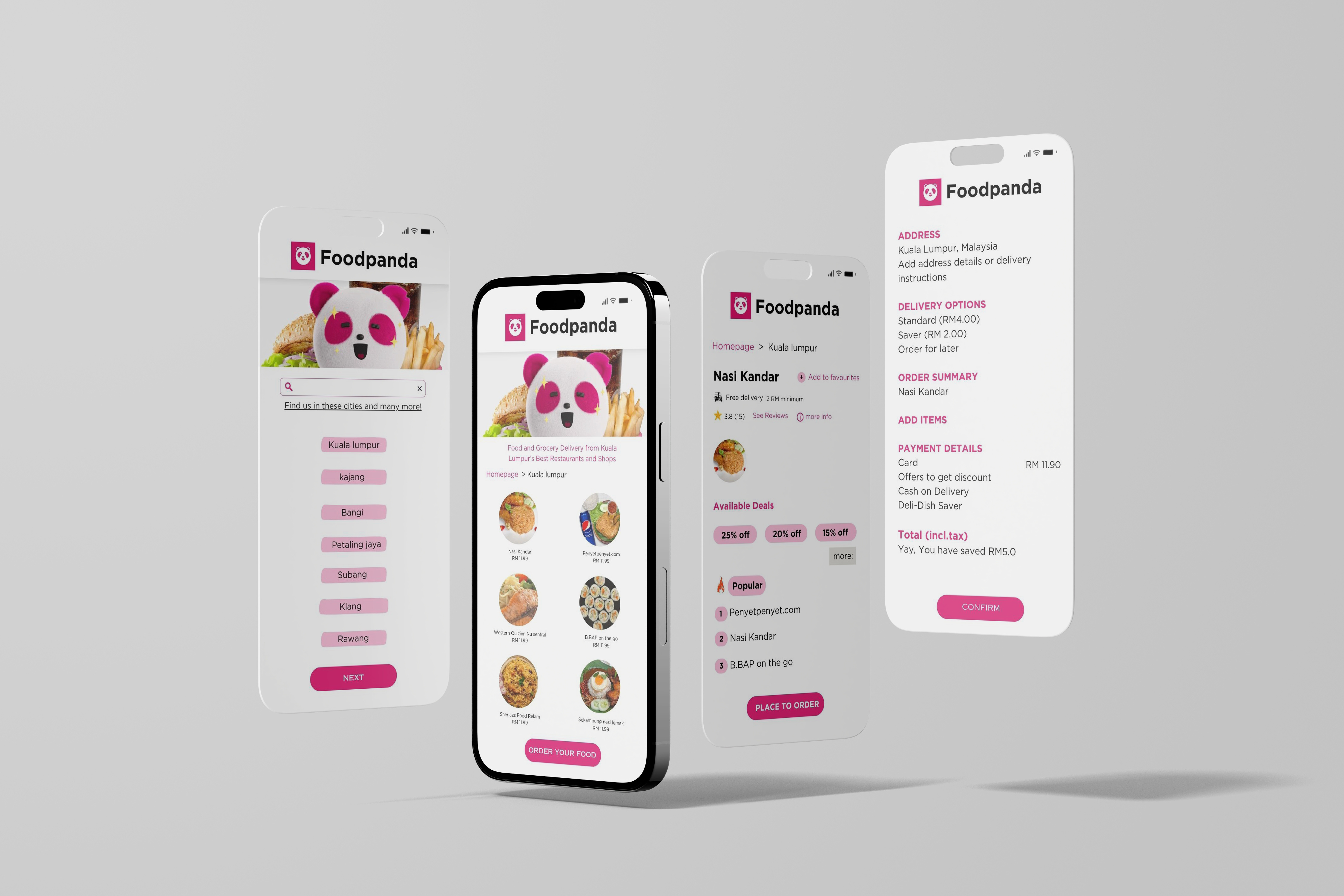 Foodpanda Mobile App UI Design Mockup 3d mockup app design app mockup app showcase delivery service ecommerce app food app food delivery foodpanda mobile app mockup restaurant app ui design user interface ux design
