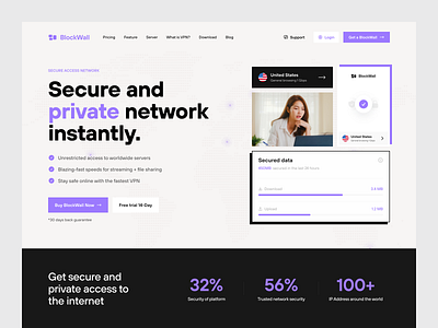 VPN BlockWall - Hero Page clean font image landing page mobile mobile app network private purple simple ui user interface ux vpn web web design webdesign website