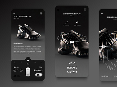 Futuristic Avantgarde Sneaker Store UI 3d sneaker ai artificial intelligence dall e futuristic product design sneaker sneaker app sneaker store sneaker ui sneakers ui user experience user interface user interface design uxui visual design