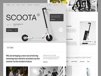 SCOOTA® - Scooter Product Website app design clean design e commerce e commerce design framer gallery landing page minimalist product product landing page product showcase scooter scooter app scooter landing page shopify showcase webflow website website design