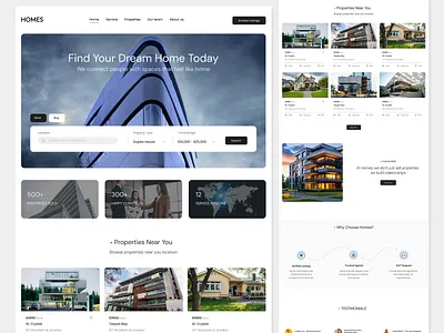 Modern Real Estate Landing Page – Homes 3d animation branding graphic design logo motion graphics real estate marketplace ui
