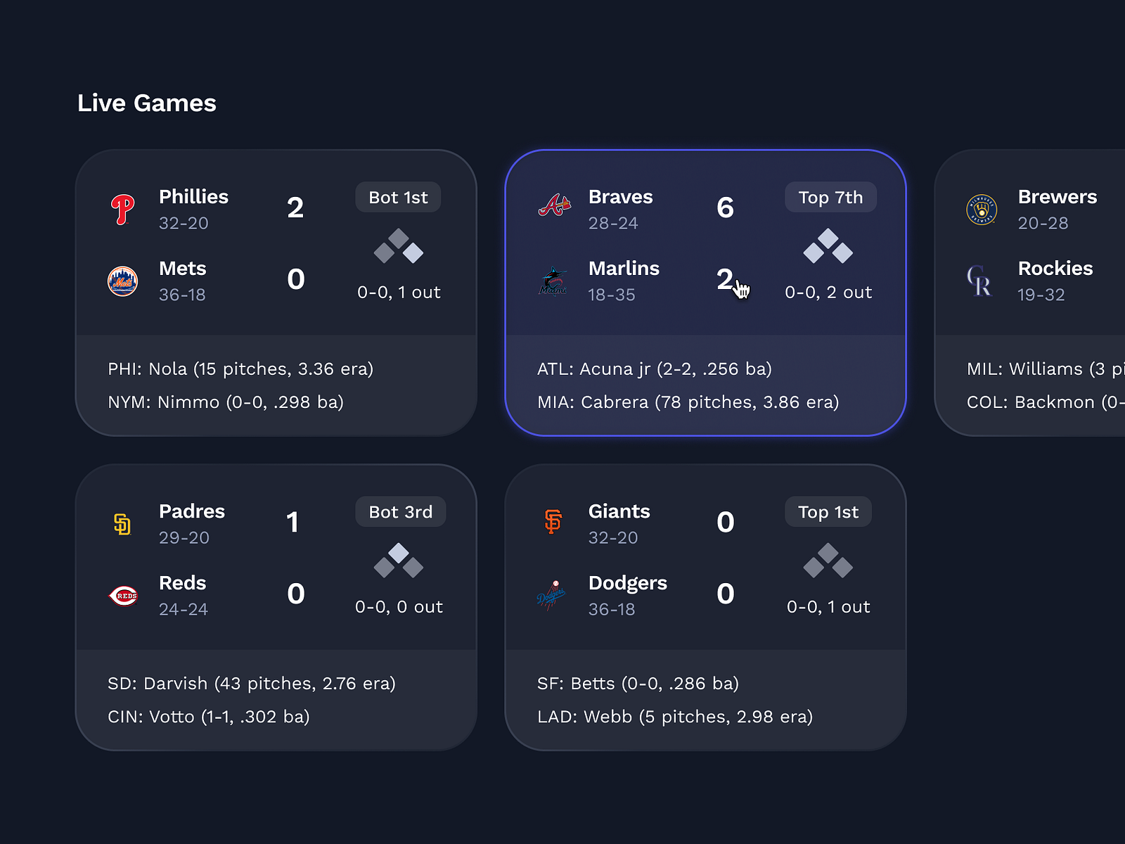 MLB Game Tracker by Aidan McVea on Dribbble