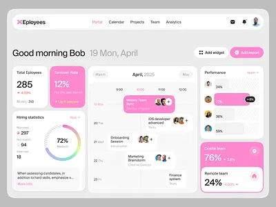 XEmployees HR Hub — Web App ai analytics calendar crm dashboard data visual employee management hr job management mployees performance recruitment saas app schedule skills tracking