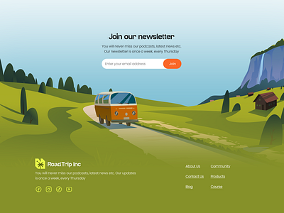Playful Footer to convert more on newsletter | Road Trip Inc figma footer illustrative footer illustrative website illustrator web design road trip website travel website trip website uiux