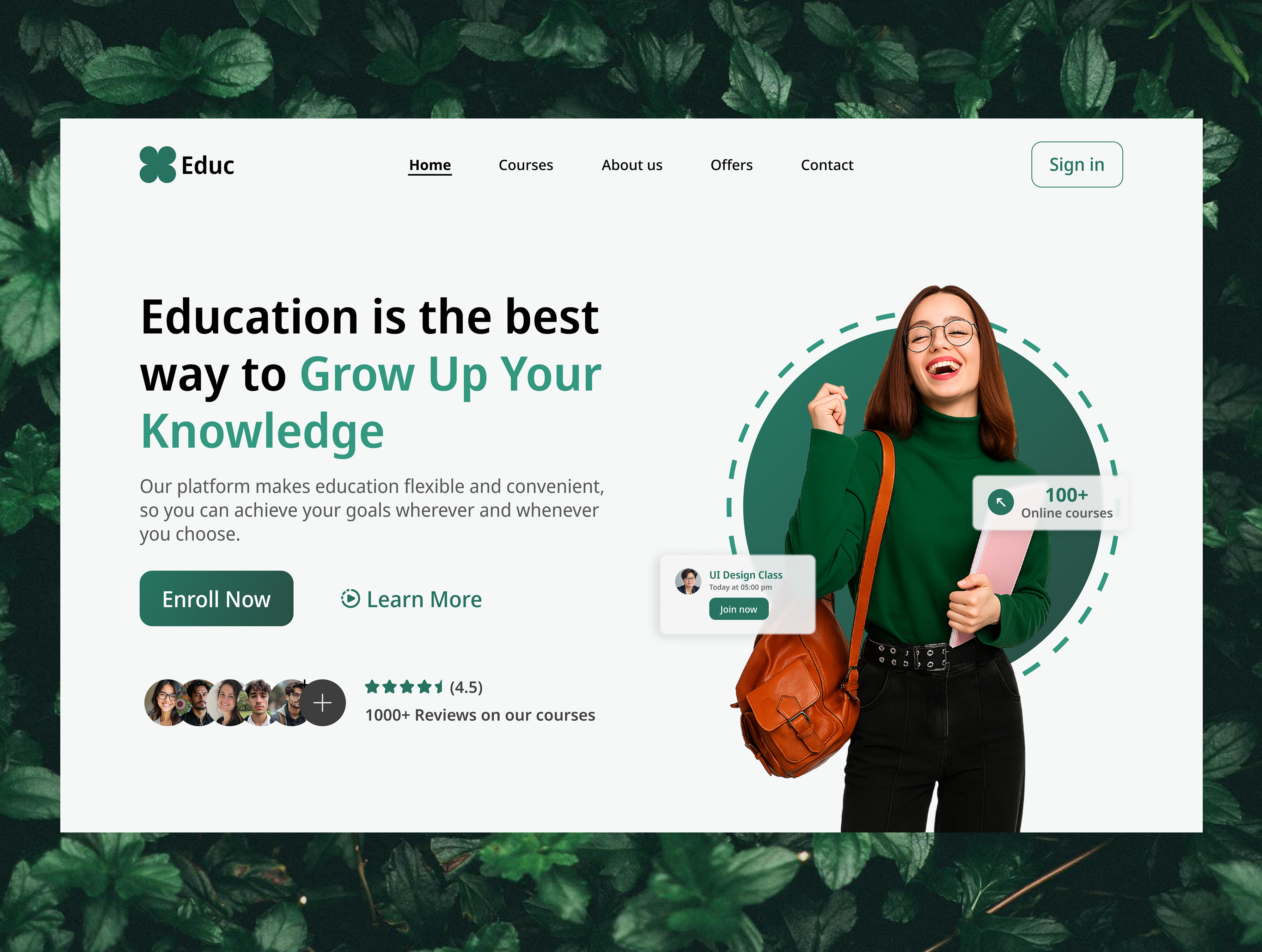 Hero Section – E-Learning Platform educationplatform herosection landingpage onlinelearning ui uidesign uiux webdesign webui