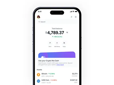 Crypto Wallet Card balance card crypto dapp defi design finance money spend ui uidesign uiux wallet web3