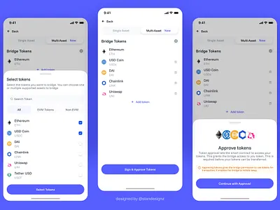 Bridge Tokens assets blockchain bridge chain crypto dapp defi multi onchain tokens uidesign wallet web3