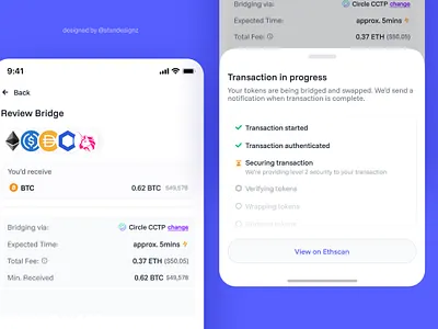 Bridge Tokens (Review transaction) blockchain bridge btc crypto dapp defi design eth mobile tokens ui uidesign uiux wallet web web3