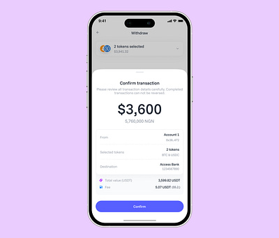 Off-ramp (Review transaction) blockchain crypto dapp defi design finance ramp send ui uidesign uiux wallet web3